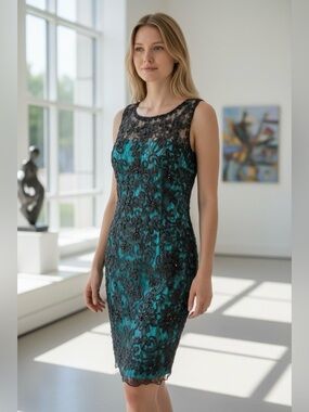 Rare Cartise Teal & Black Lace Dress